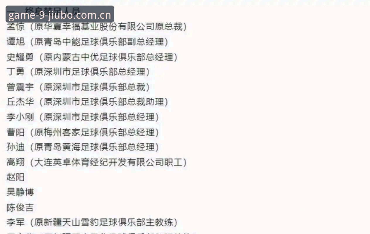 中国足协第三批禁足名单公布，为什么腐败问题如此严重？九博体育竞猜平台推荐解读赛事背后的乱象
